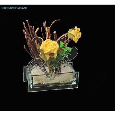 Цветочная композиция в стеклянном горшке жёлтые розы 11*5,6*16,5 см(420967) - Купить по цене от 95.85 руб.